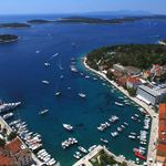 Hvar Town harbour with Pakleni Islands visible across the Adriatic